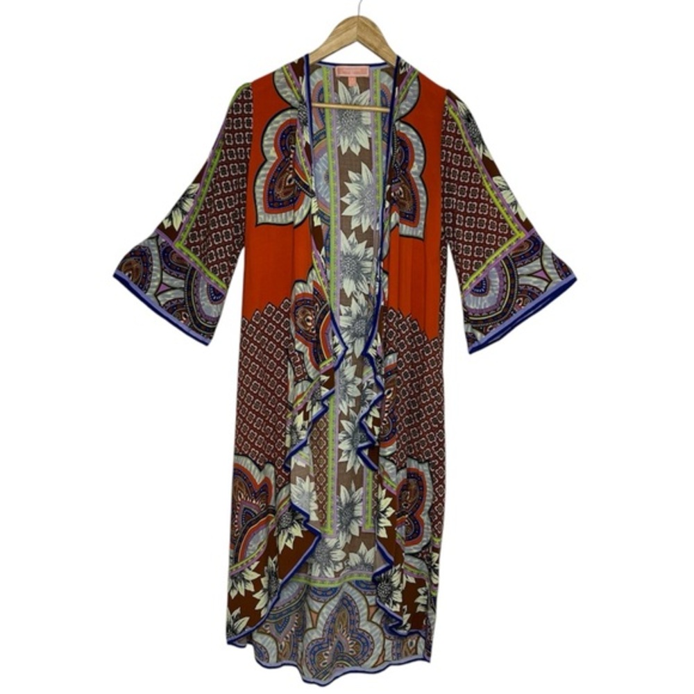 Peach Puff‎ Mix Print Cottagecore Boho FestivalOpen Cascade Cardigan Kimono S